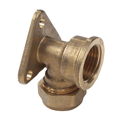 Brass compression wall plate elbow 15mm x 1/2